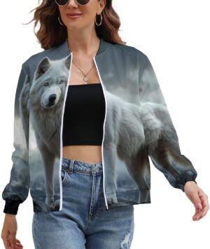 Wolf on Mountain Top Fashion Jackets for Women Coat Sweatshi…